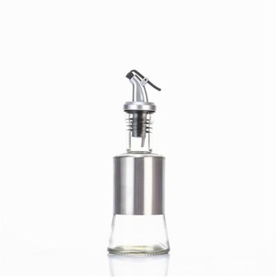 China High Qiality Stainless Steel Bottle Oiler Press Type Seasoning Jar Glass Leak-proof Cooking Wine Bottle for sale