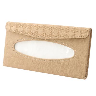 China Brief & Simple color universal sun visor embossed tissue bag paper towel bag with lychee texture car tissue box for sale