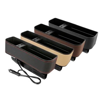 China Brief & Double USB Rechargeable Cup Holder Water Space Seat Car Color Drink Holder Single Built-in Storage Box Leather Storage Box for sale