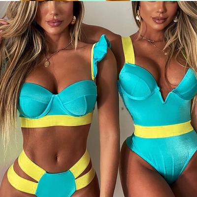 China 2022 New Bandage Patchwork Antibacterial Fast Shipping Bikini Women High Waist Lift Up for sale