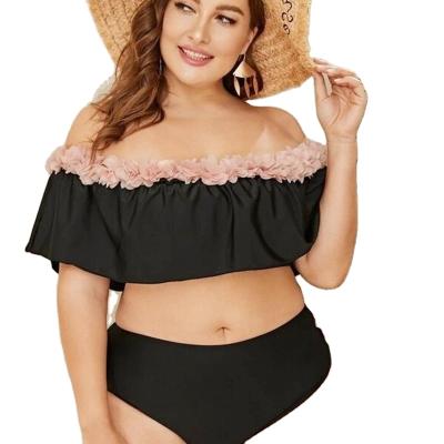 China QUICK DRY Off Shoulder Ruffled High Waist Sexy Plus Size Swimsuits 3Xl Fat Girl Swimwear Red Plussize Swimwear for sale