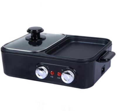 China Hot Selling Hotel 2 in 1 Cooking Pot and BBQ Grill with Separate Temperature Control with Glass Lid for sale