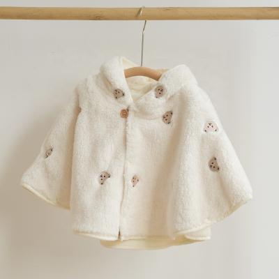 China New Style Windproof Cute Embroidery Comfortable Coral Fleece Baby Cloak With Hood for sale