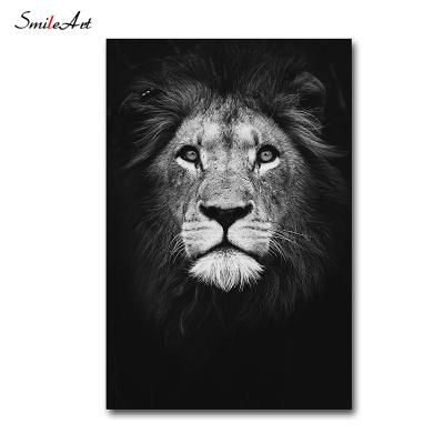 China Eco-friendly Black And White Style Lion Paintings Canvas Panting For Living Room Wall Art Decor for sale