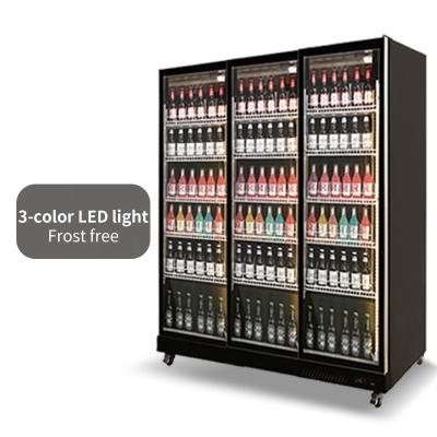 China Single-Temperature 3 Color LED Light Beverage Beer Drinks Alcohol Wine Liquor Refrigerator Merchandise Display Cooler for sale