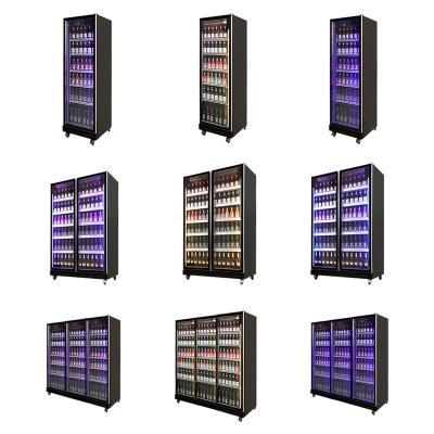 China Luxury Black Single-Color LED Full-screen Light Beverage Display Refrigerated 3-Door Showcase for sale