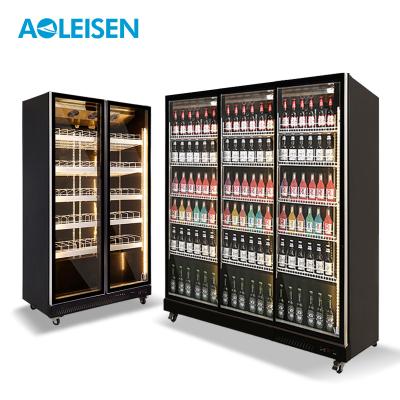 China Single-temperature 3 color LED light glass frost door self-ending beer wine and beverage cooler full-screen insulating free fast cooling wholesales for sale