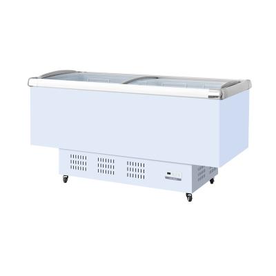 China Custom Single-temperature Supermarket Refrigeration Equipment Sliding Open Door 1000L Horizontal Glass Top Island Deep Freezer for sale