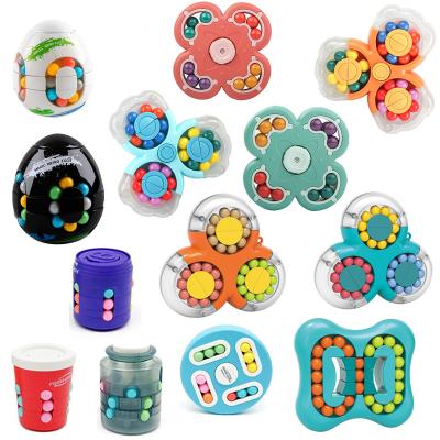 China New Cool 2 in 1 Magic Bean Fingertip Spinner Toys Rotating Magic Beads Children in Small Cube Relax Puzzle Decompression Toys for sale