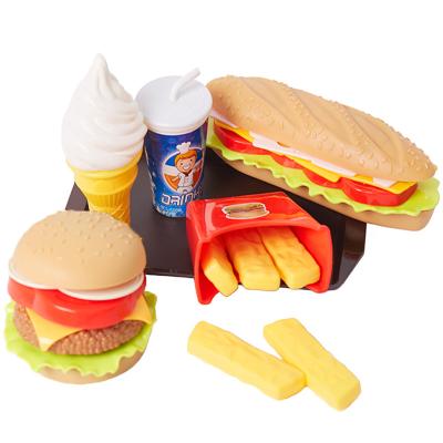 China Plastic Kids Pretend Simulation Food Toys Baby Play House Hamburger Hot Dog French Fries Kitchen Set Educational Toys Fast Food Toys for sale