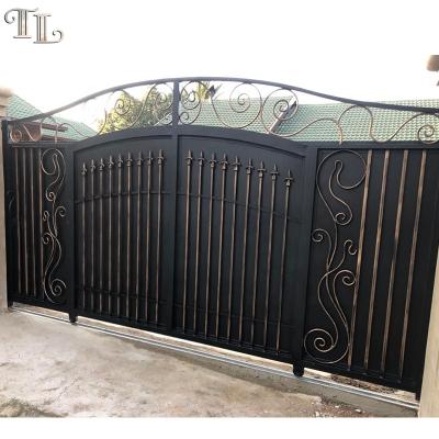 China Modern Driveway Gate Metal Iron Base Track Designs Wrought Iron Gate House Modern Gates for sale