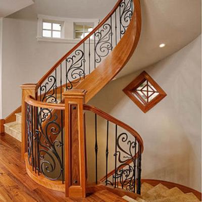 China Asian Premium Indoor Wood Steel Stair Railings Wrought Iron Staircase Design Curved Spiral Stairs for sale