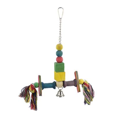 China Viable Natural Wooden Birds Hanging Swing Perch Pet Parrot With Chew Toys Parrot Bird Toy Cage Accessories for sale