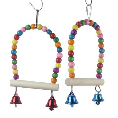 China Factory Supply Viable Perch Stand Mounting Wooden Beads Ball Bell Chewing Parrot Bird Toys for sale