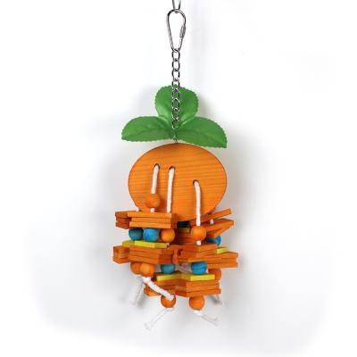 China Sustainable Factory Price Wooden Fruit Eco-friendly Design Hanging Chewing Wooden Parrot Toys Birdcage Accessories for sale