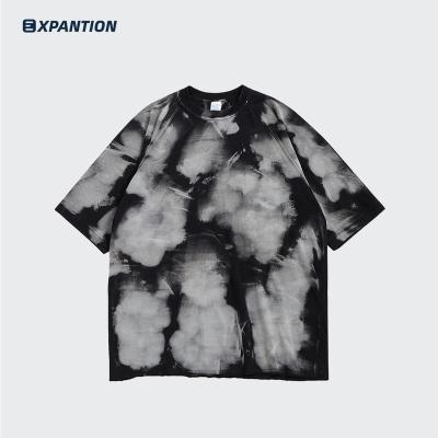 China Summer EXP anti-pilling link dye unisex t-shirt drop neck summer stylish round cotton luxury no minimum streetwear for sale