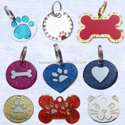 China Europe Medium Size 30mm Chrome Metal Paw ID Dog Tags Crystal Stone Red Black for sale