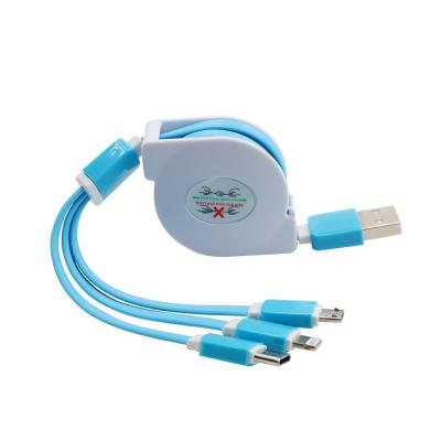 China New Design MP3/MP4 Player Fast Charging OEM PVC 3 In 1 Retractable USB Data Sync Cable For Android / Type-C Mobile Cable for sale