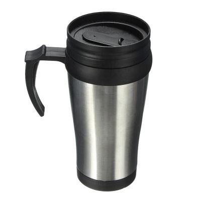 China Office and Car Plastic Stainless Steel Interior Outer Wall 14oz PP Double Mugs Mug with PS Handle Auto Mug for sale