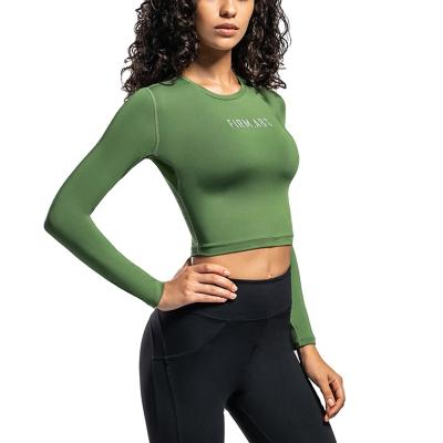 China High Quality Sports Fitness O-Neck Navel Long Sleeve Gym Wear Women Slim Naked Lightweight Quick Dry Clothing for sale