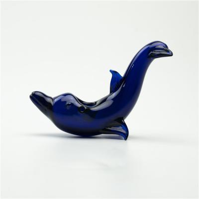 China Factory direct sale non-stick dolphins shape oil burner blue glass water pipe for smoking accessories for sale