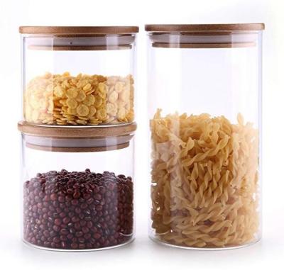 China Round Bamboo Viable Cover Glass Storage Jar Mason Jar Food Preservation Tea Airtight Jar Large for sale