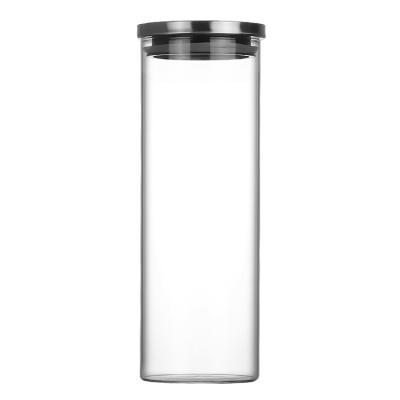 China Hot-selling High Freshness Retention Kitchen Food Borosilicate Glass Airtight Sealed Glass Jar With Stainless Steel Lid for sale