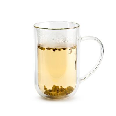 China 400ml 450ml High Borosilicate Modern Double Wall Coffee Mug Heat Resistant Glass Reusable Mug With Glass Handle for sale