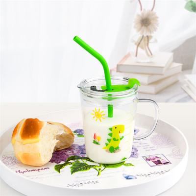 China Household Creative Children's Stocked Breakfast Juice Cup Milk Cartoon Scale Cups With Lid Straw for sale