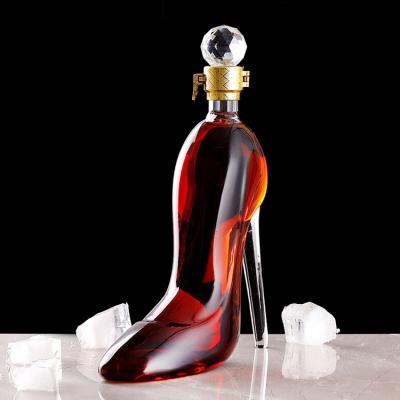 China Hot Sale 750ml Recyclable Hot High Heel Vodka Eco-friendly Brandy Frosted Wine Glass Bottles for sale