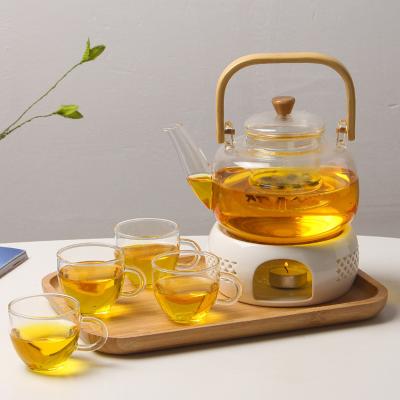 China Wholesale 870ml Heat Resistance Clear Stocked Glass Teapot With Wooden Handle for sale