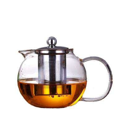 China Best Selling Stocked 500ml 900ml 1300ml Handmade Round Glass Teapot With Stainless Steel Infuser for sale