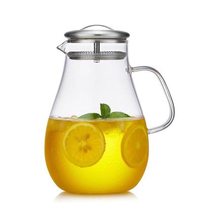 China Viable High Quality Special Design Tea Jug Drinking Water Juice Glass Pot With Lid for sale