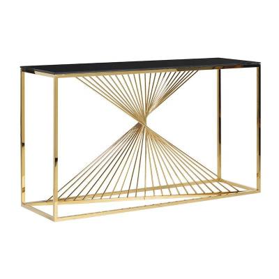 China 2021 luxury hot sale modern simple glass rectangular coffee table gold silver console table with for sale