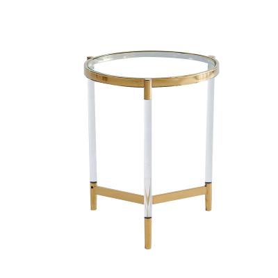 China Modern Royal Luxury Style Fenced In Side Tables Night Stand White Acrylic Round Stainless Steel End Table Home for sale