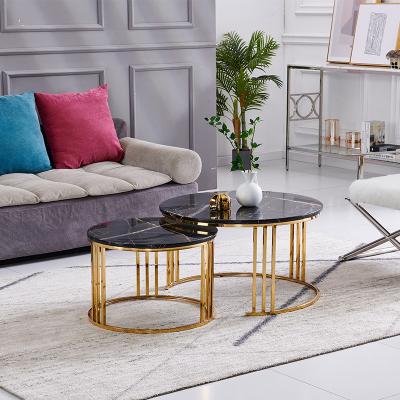 China New Arrival Luxury Simple Design Living Room Office Marble Coffee Table Nordic Modern Round Gold Stainless Coffee Table for sale