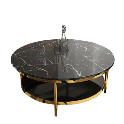 China Marble italian style round shape gold stainless steel frame two-layer oval coffee side table with white marble top for sale