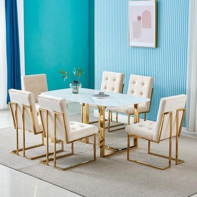 China Modern designer fabric otros muebles de sala soft chair for comedor marble mesa stainless steel tisch table dining set for sale