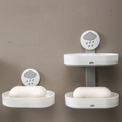 China Modern High Quality ABS Material Simple White Double Layer Customized Wall Mounted Soap Box for sale