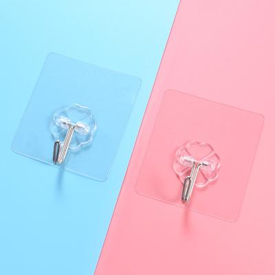 China 2019 hot sale cheap plastic stocked transparent adhesive sticky hook stainless steel hook wall for sale