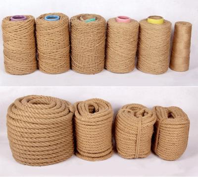 China 6mm 8mm 12mm Natural 100% 3/4 Strand Twisted Jute Rope with Length 30/100/200/220m for sale