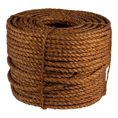 China Natural Brown 12mm Jute Rope 3 Ply Twist Jute Manila Rope for Packaging Length 100yard for sale