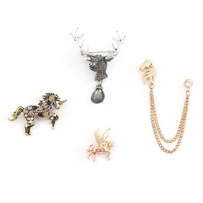 China High Quality Fashion Vintage Unicorn Rhinestone Women Pin Horse Brooch Luxury Designer for sale