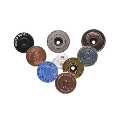 China Custom brand UV nickel free vintage logo plating color metal brass jeans button pins for sale