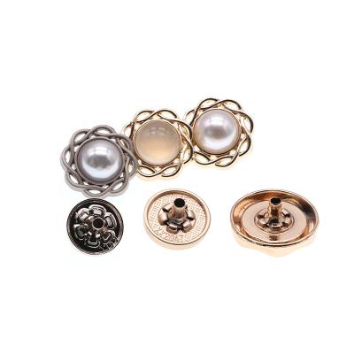 China Hot Sale Custom Denim Nickel Free Metal and Gold Semicircle Pearl Jeans Antique Silver Detachable Button for sale