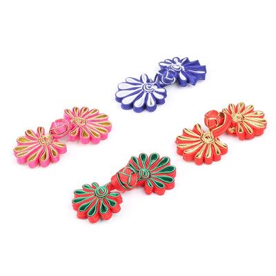 China Nickel Free Colorful Handmade Ribbon Fastener Closure Chinese Frog Flower Frog Buttons For Cheongsam for sale