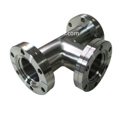 China Vacuum Flange Fittings Vacuum Sanitary CF Flange Tee SS 304 Tee Pipe Fittings For Pump Valve Kits Vacuum Lab Chamber for sale