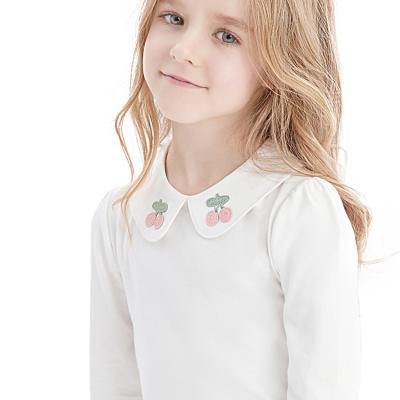 China Anti-pilling Cute Soft Turtle Neck Printed White Long Sleeve T-Shirt For Kids Girl for sale