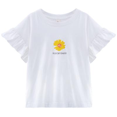 China Anti-pilling Beautiful Flower Printed White Short Sleeve T-Shirt For Girls Korean for sale