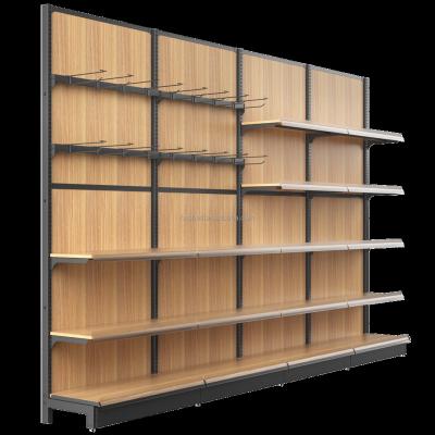 China Boutique Double Sided Wood Shelving Retail Store Fixtures Supermarket Pharmacy Shop Design Gondolas Para Convenience Store for sale